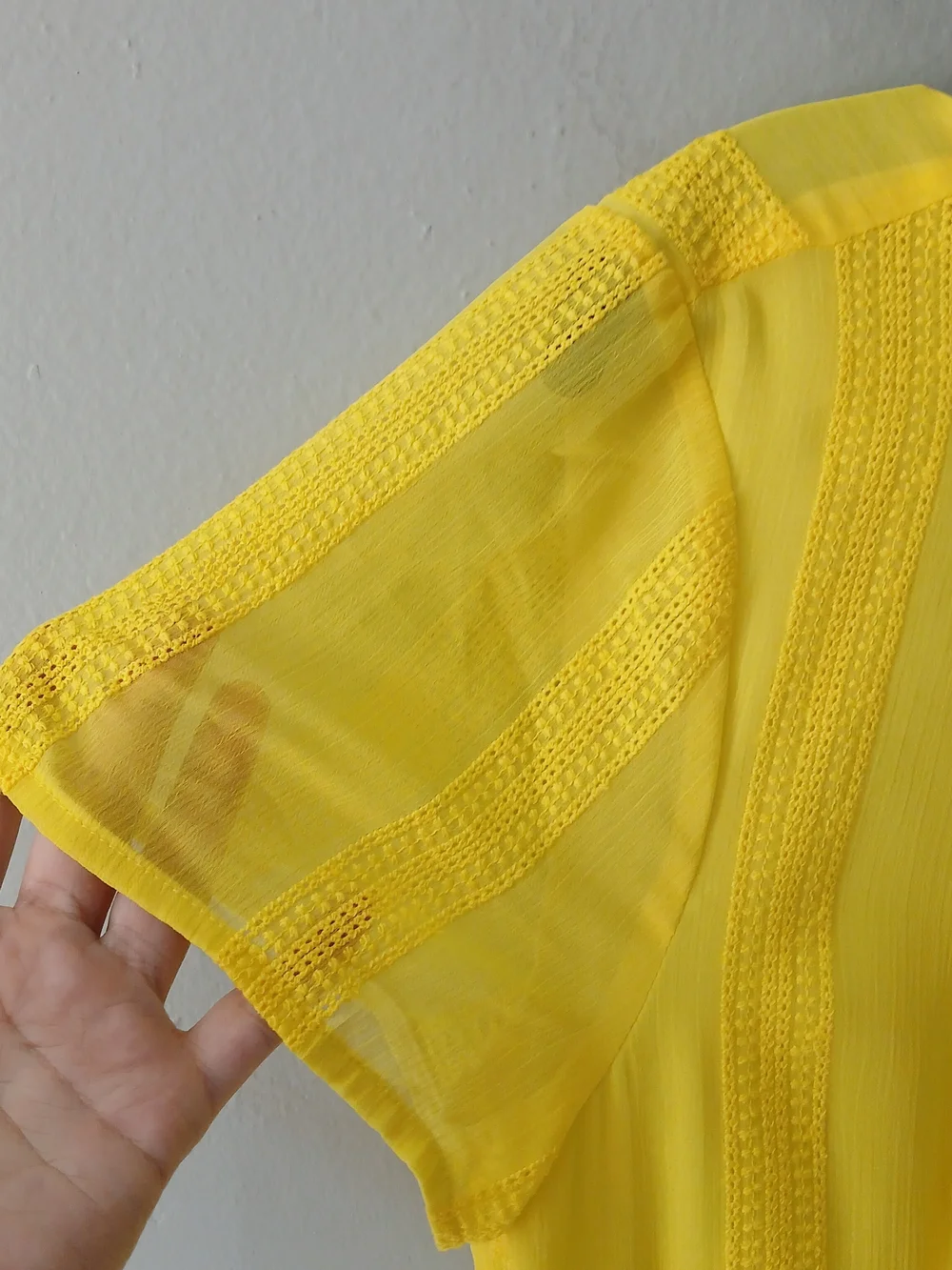 J.Crew Size 10 Midi in Bright Kiwi Yellow Embroidered Chiffon Short Sleeve Dress